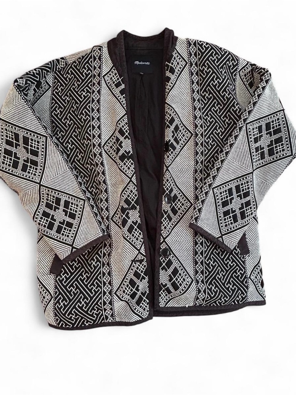 Madewell Geometric Jacquard Woven Jacket Black Cream Size L